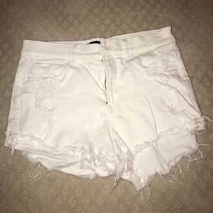 White high waisted ripped jean shorts